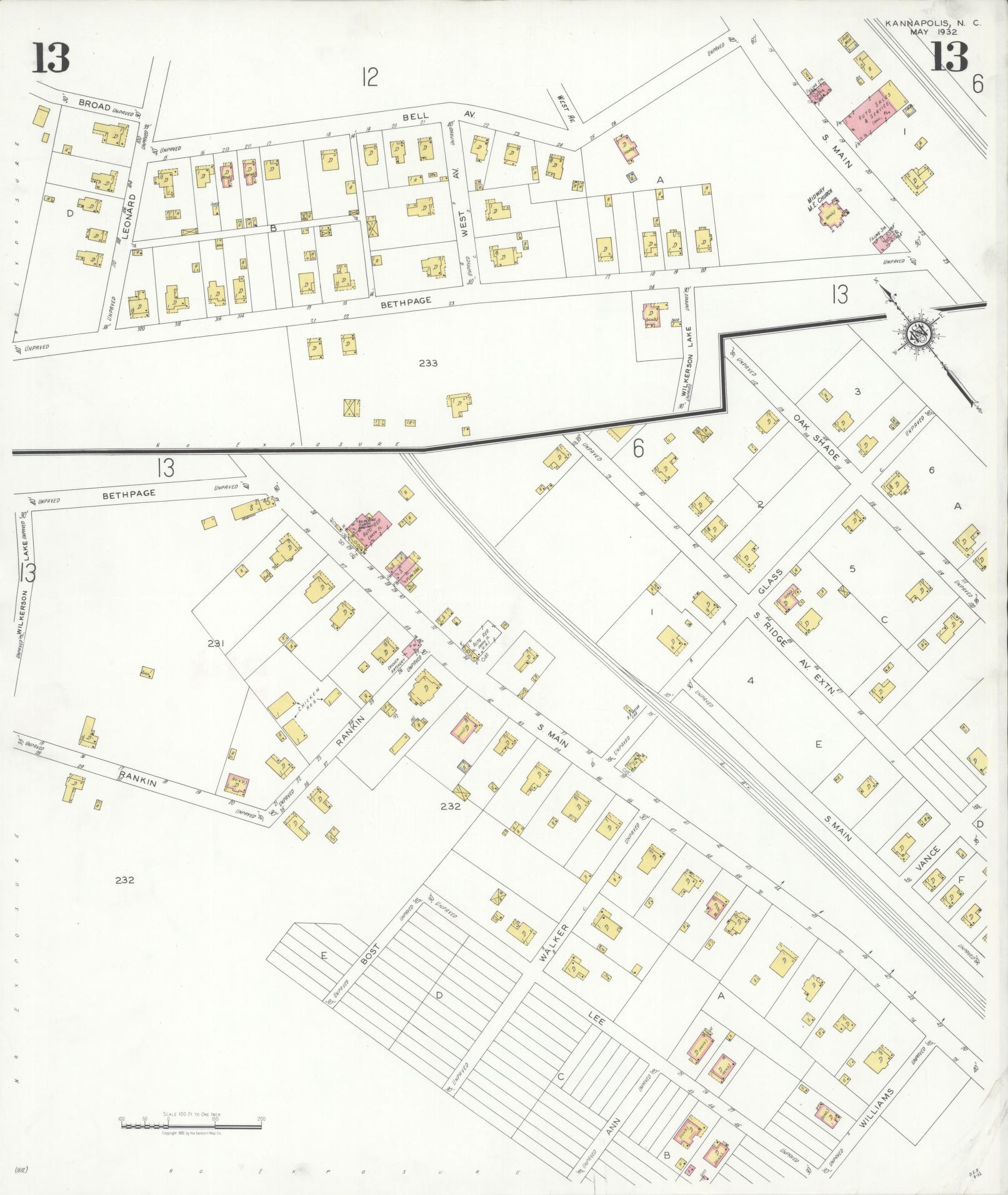 Sanborn Fire Insurance Map from Kannapolis, Rowan And Cabarrus Counties, North Carolina (1932), Sheet #0013 - Historic Sanborn Fire Insurance Map Print, vintage old map wall art, antique decor, genealogy gift, North Carolina North Carolina map