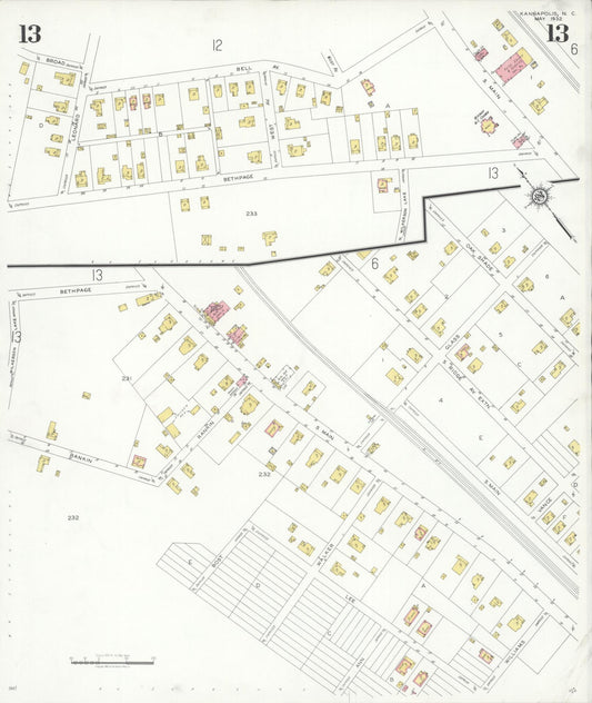Sanborn Fire Insurance Map from Kannapolis, Rowan And Cabarrus Counties, North Carolina (1932), Sheet #0013 - Historic Sanborn Fire Insurance Map Print, vintage old map wall art, antique decor, genealogy gift, North Carolina North Carolina map