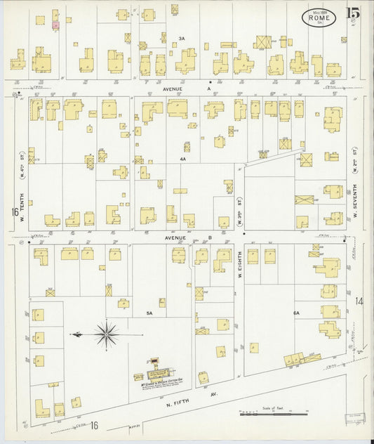 Sanborn Fire Insurance Map from Rome, Floyd County, Georgia (1909), Sheet #0015 - Historic Sanborn Fire Insurance Map Print, vintage old map wall art, antique decor, genealogy gift, Georgia Georgia map
