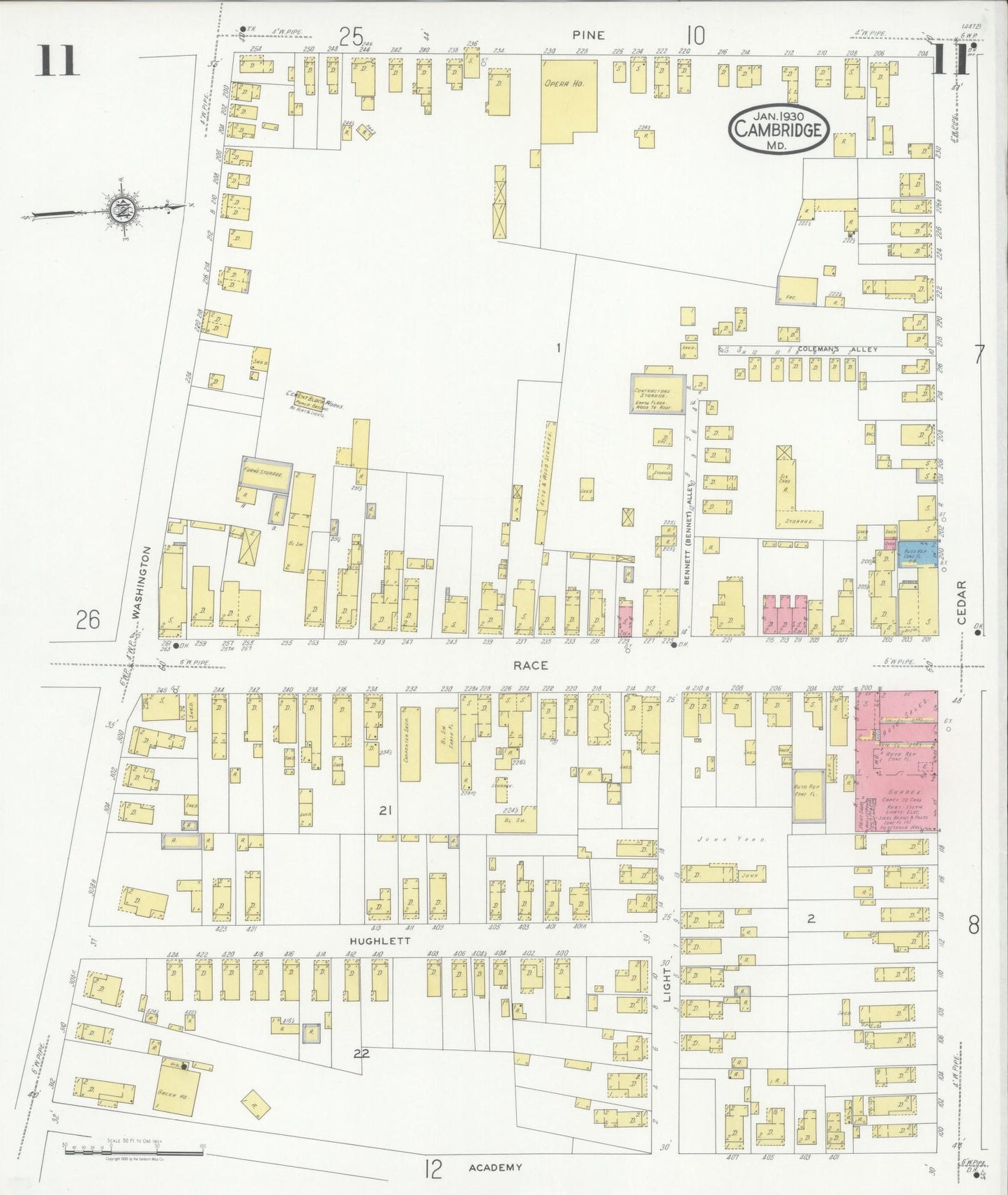 Sanborn Fire Insurance Map from Cambridge, Dorchester County, Maryland (1930), Sheet #0011 - Complete Map Set gallery image, historic Sanborn map, vintage wall art, Maryland Maryland