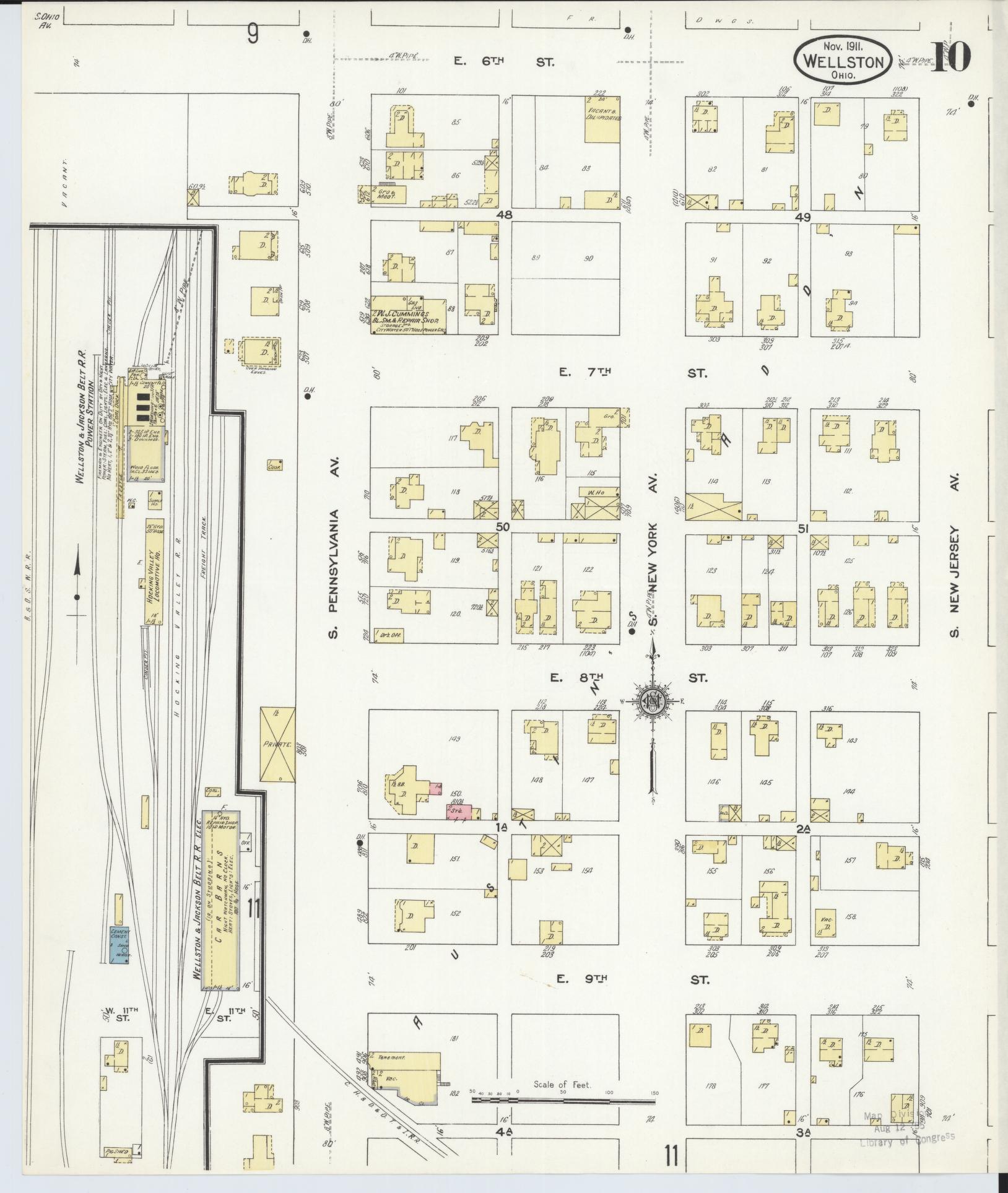 Sanborn Fire Insurance Map from Wellston, Jackson County, Ohio (1911), Sheet #0010 - Complete Map Set gallery image, historic Sanborn map, vintage wall art, Ohio Ohio