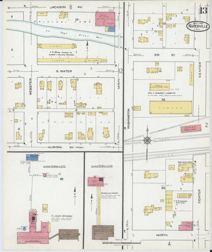 Sanborn Fire Insurance Map from Naperville, Du Page County, Illinois (1921), Sheet #0013 - Historic Sanborn Fire Insurance Map Print, vintage old map wall art, antique decor, genealogy gift, Illinois Illinois map