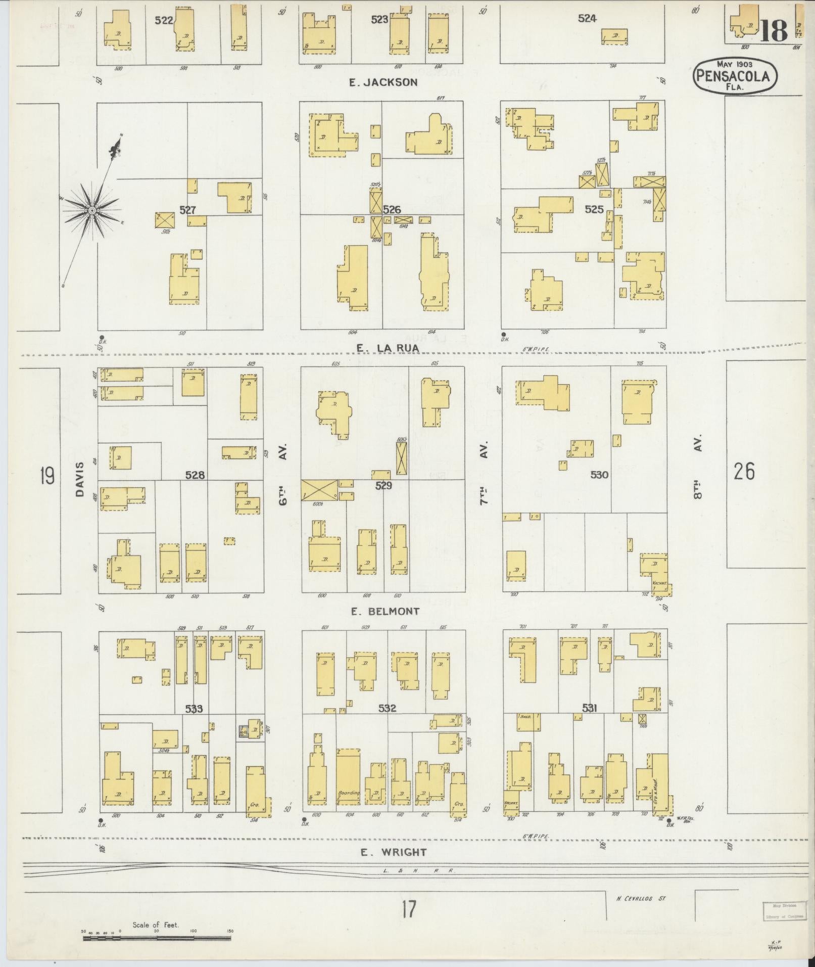 Sanborn Fire Insurance Map from Pensacola, Escambia County, Florida (1903), Sheet #0018 - Complete Map Set gallery image, historic Sanborn map, vintage wall art, Florida Florida