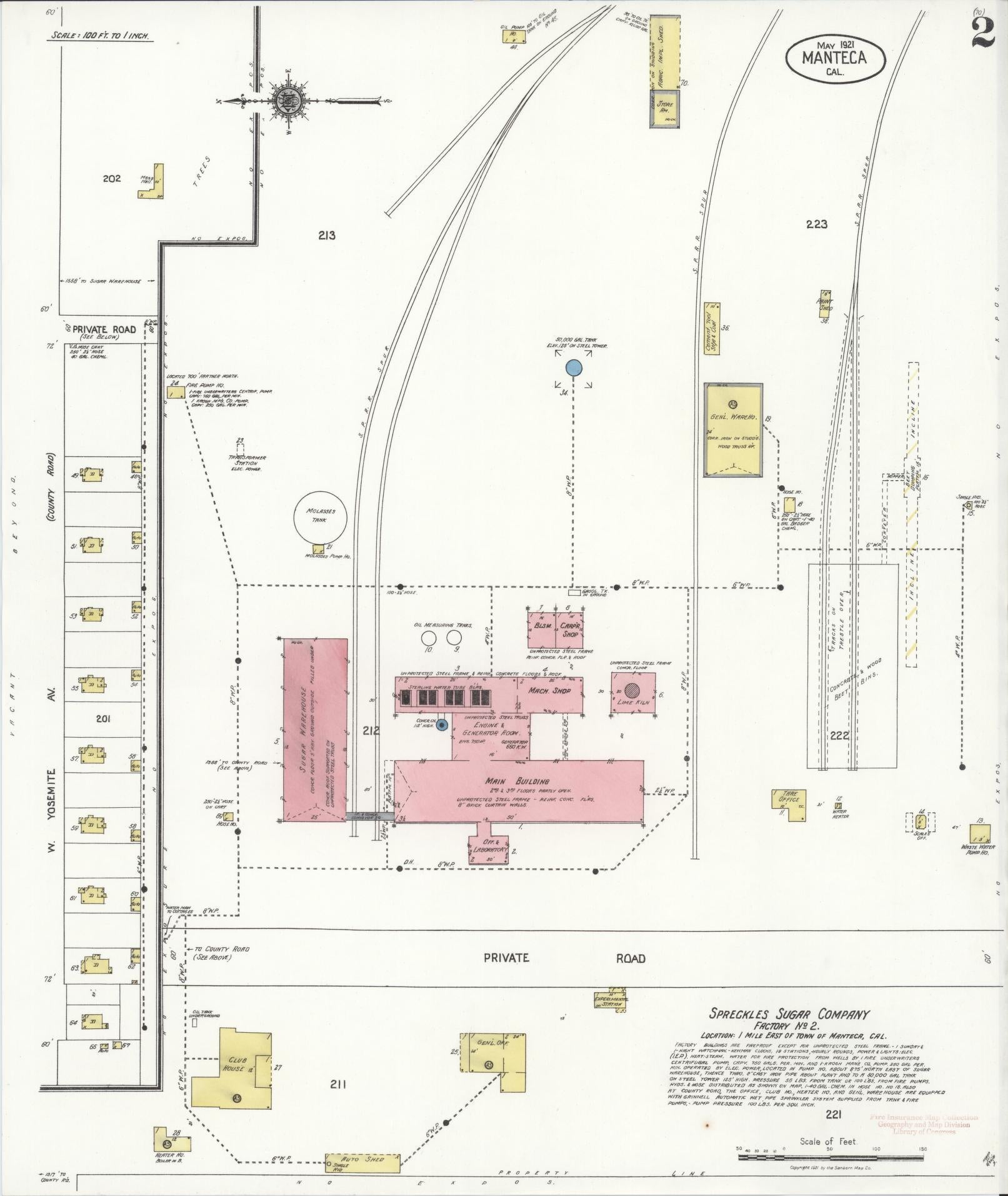 Sanborn Fire Insurance Map from Manteca, San Joaquin County, California (1921), Sheet #0002 - Historic Sanborn Fire Insurance Map Print, vintage old map wall art, antique decor, genealogy gift, California California map