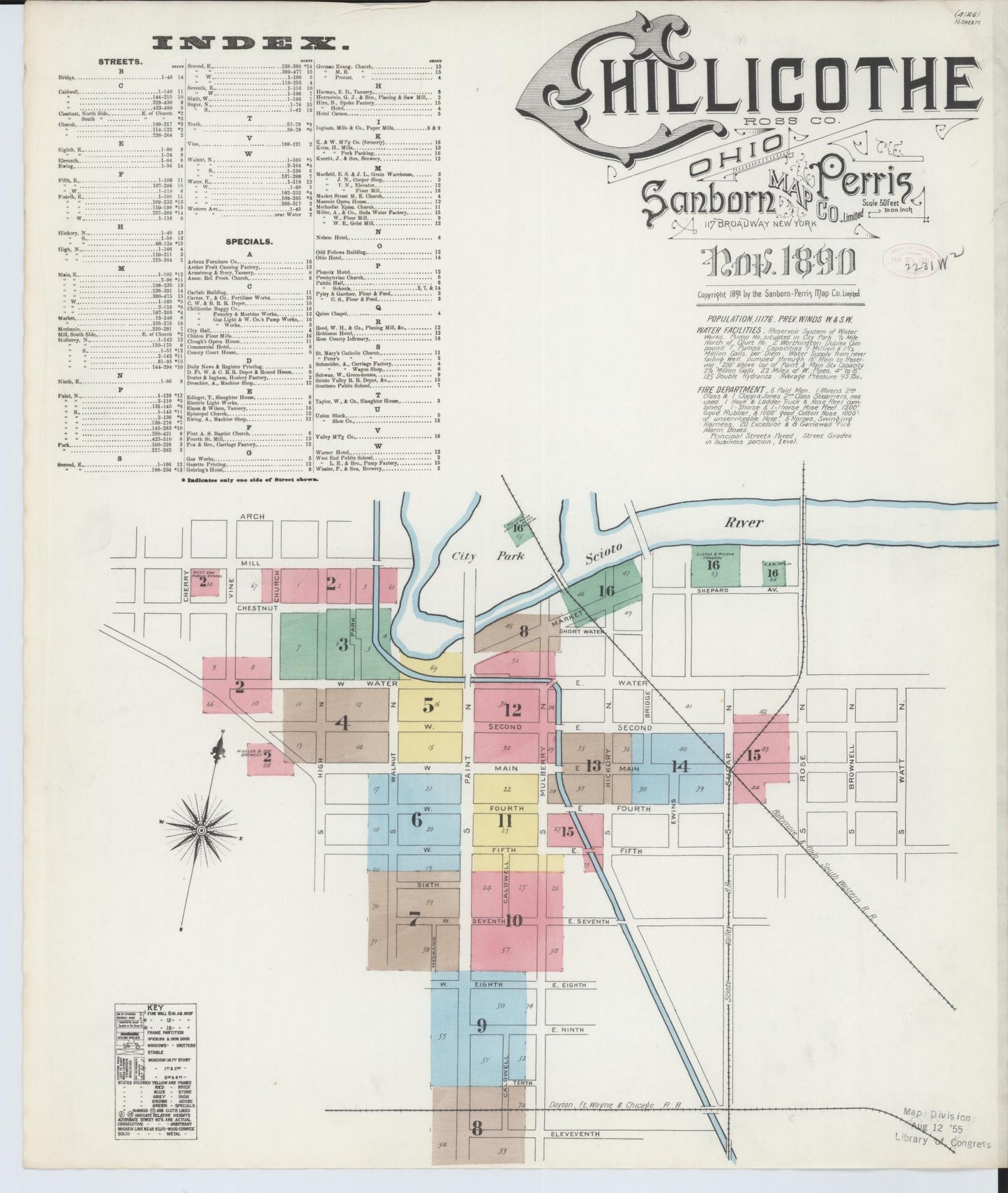 Sanborn Fire Insurance Map from Chillicothe, Ross County, Ohio (1890), Sheet #0001 - Historic Sanborn Fire Insurance Map Print, vintage old map wall art, antique decor, genealogy gift, Ohio Ohio map