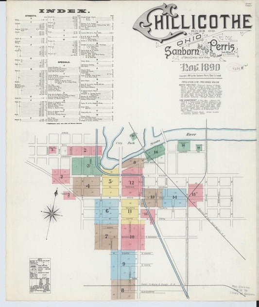 Sanborn Fire Insurance Map from Chillicothe, Ross County, Ohio (1890), Sheet #0001 - Historic Sanborn Fire Insurance Map Print, vintage old map wall art, antique decor, genealogy gift, Ohio Ohio map