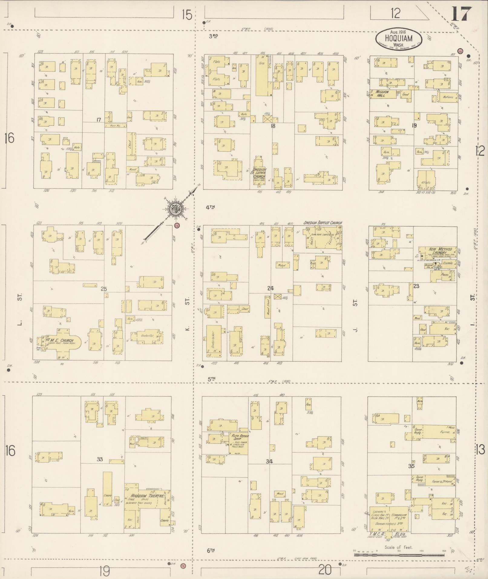 Sanborn Fire Insurance Map from Hoquiam, Grays Harbor County, Washington (1916), Sheet #0017 - Complete Map Set gallery image, historic Sanborn map, vintage wall art, Washington Washington