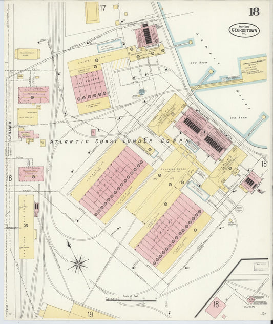 Sanborn Fire Insurance Map from Georgetown, Georgetown County, South Carolina (1908), Sheet #0018 - Historic Sanborn Fire Insurance Map Print, vintage old map wall art, antique decor, genealogy gift, South Carolina South Carolina map