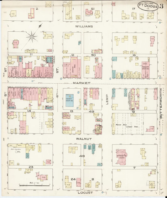 Sanborn Fire Insurance Map from Fort Dodge, Webster County, Iowa (1885), Sheet #0003 - Historic Sanborn Fire Insurance Map Print, vintage old map wall art