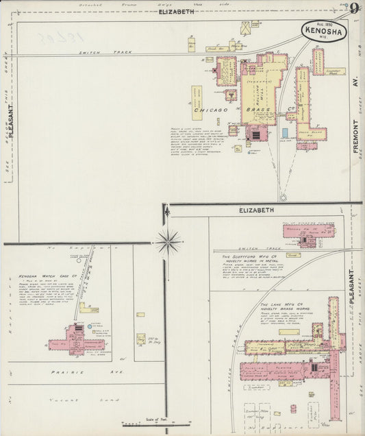 Sanborn Fire Insurance Map from Kenosha, Kenosha County, Wisconsin (1890), Sheet #0009 - Historic Sanborn Fire Insurance Map Print, vintage old map wall art, antique decor, genealogy gift, Wisconsin Wisconsin map