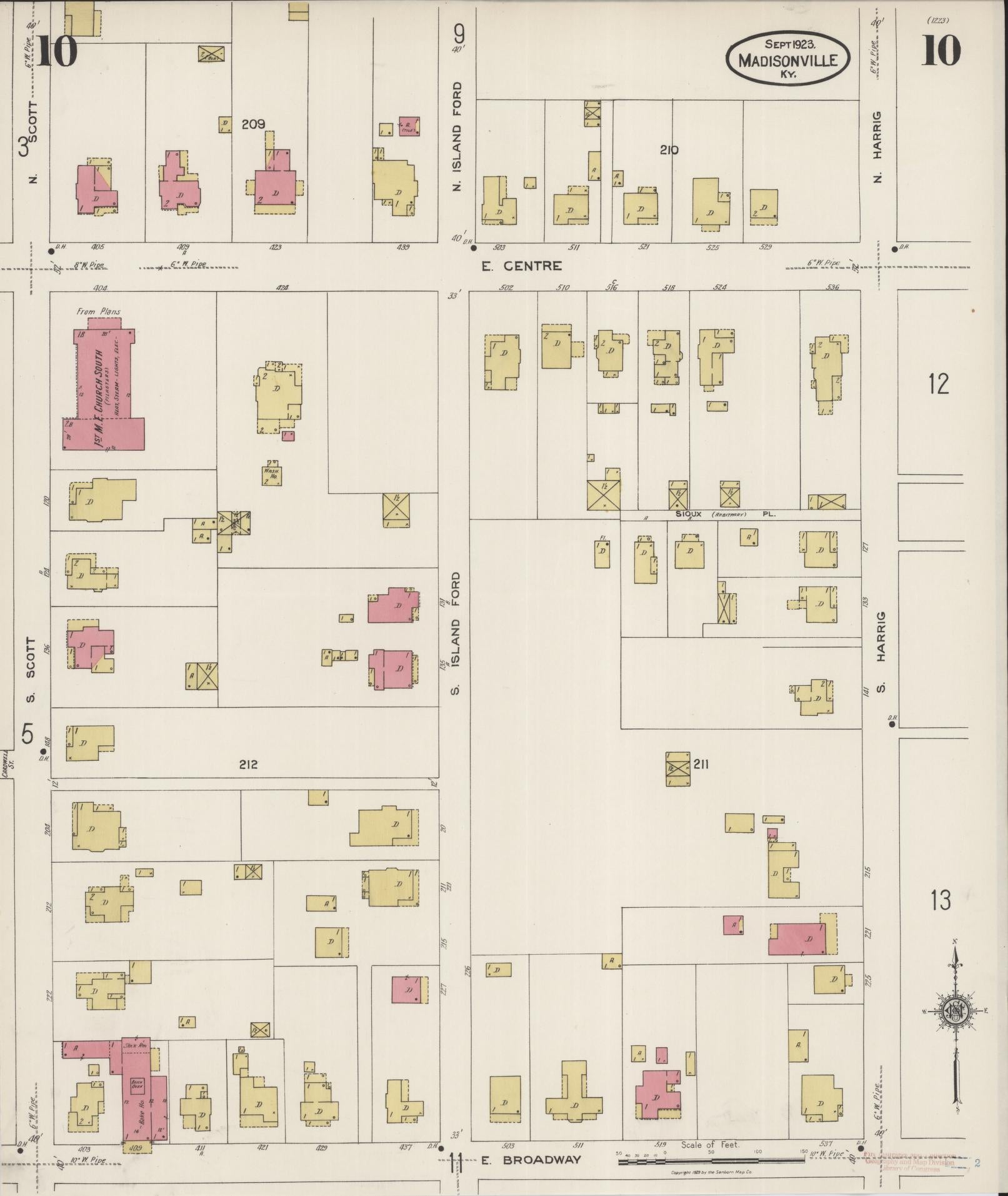 Sanborn Fire Insurance Map from Madisonville, Hopkins County, Kentucky (1923), Sheet #0010 - Complete Map Set gallery image, historic Sanborn map, vintage wall art, Kentucky Kentucky