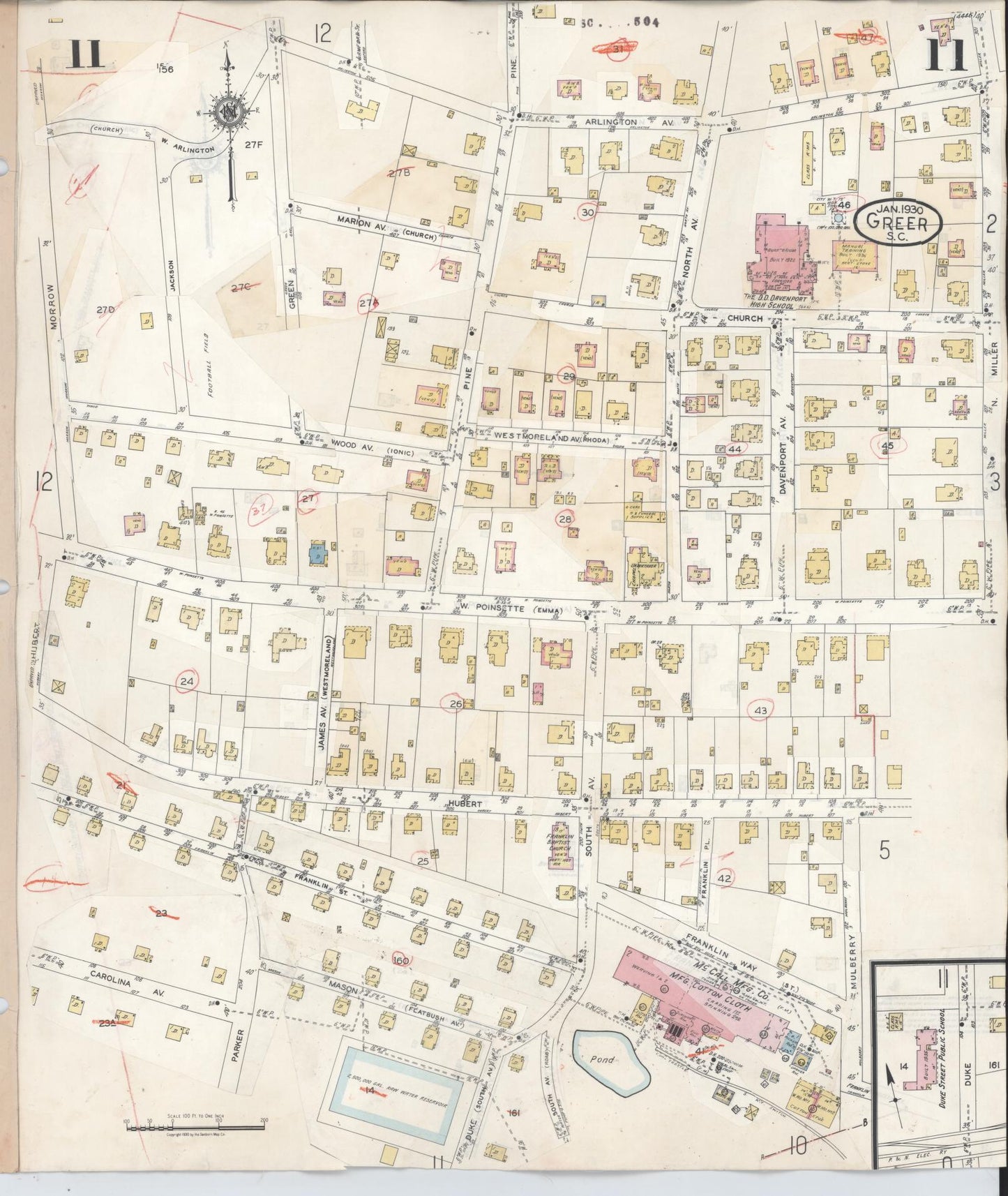 Sanborn Fire Insurance Map from Greer, Greenville and Spartanburg Counties, South Carolina (1951), Sheet #0011 - Historic Sanborn Fire Insurance Map Print, vintage old map wall art, antique decor, genealogy gift, South Carolina South Carolina map