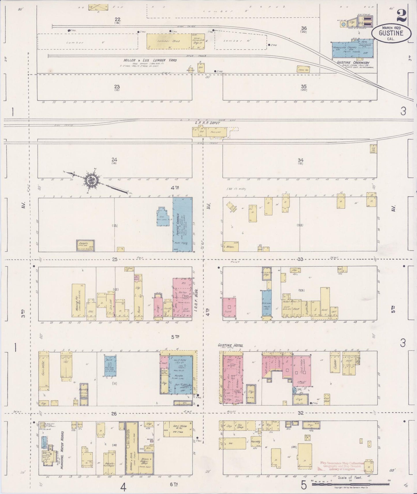 Sanborn Fire Insurance Map from Gustine, Merced County, California (1920), Sheet #0002 - Complete Map Set gallery image, historic Sanborn map, vintage wall art, California California