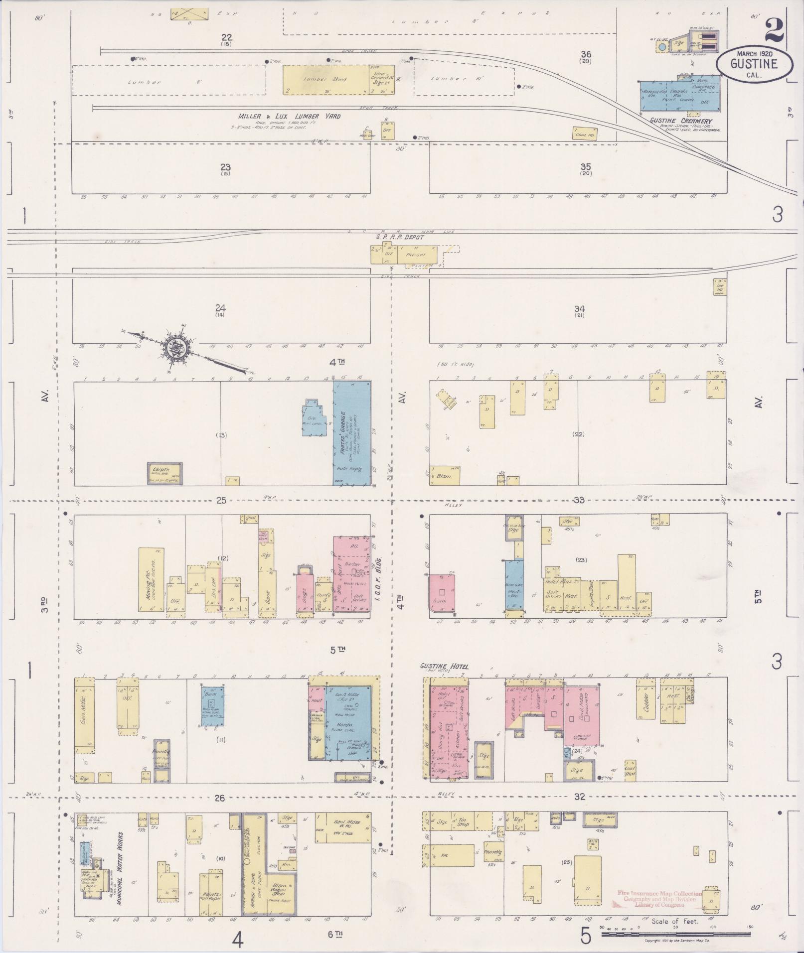Sanborn Fire Insurance Map from Gustine, Merced County, California (1920), Sheet #0002 - Complete Map Set gallery image, historic Sanborn map, vintage wall art, California California