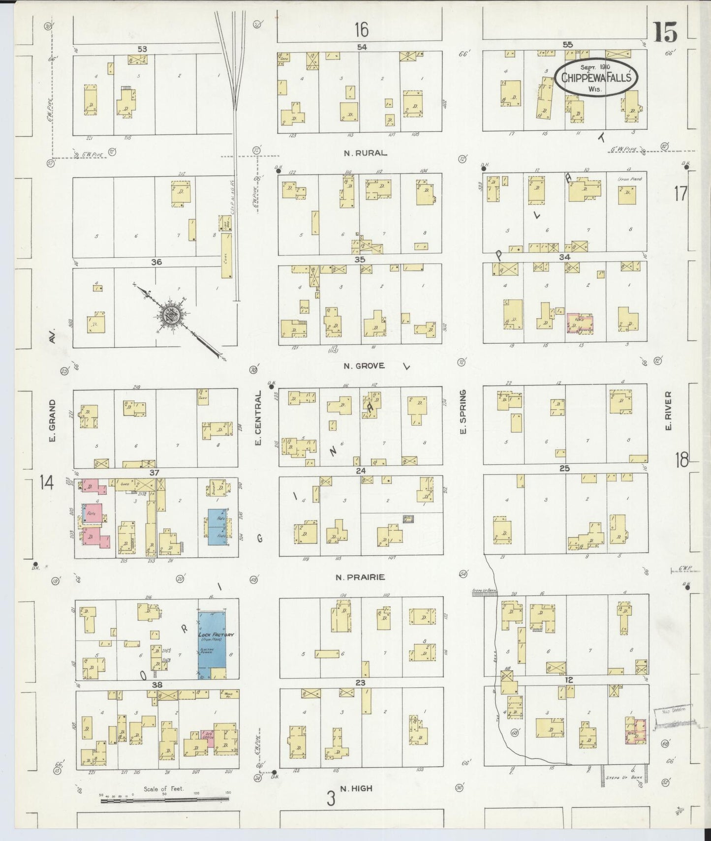 Sanborn Fire Insurance Map from Chippewa Falls, Chippewa County, Wisconsin (1910), Sheet #0015 - Complete Map Set gallery image, historic Sanborn map, vintage wall art, Wisconsin Wisconsin