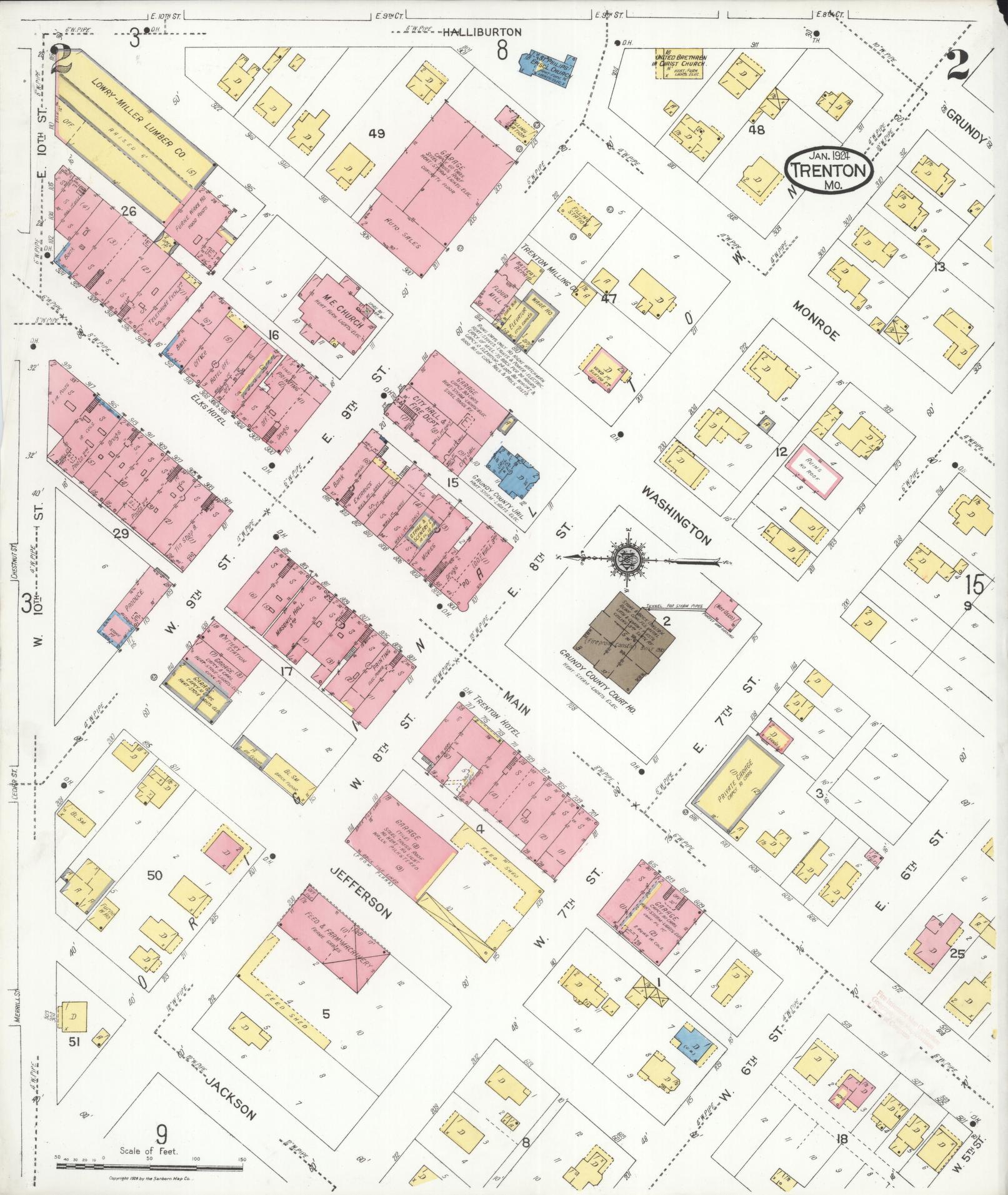 Sanborn Fire Insurance Map from Trenton, Grundy County, Missouri (1924), Sheet #0002 - Historic Sanborn Fire Insurance Map Print, vintage old map wall art, antique decor, genealogy gift, Missouri Missouri map