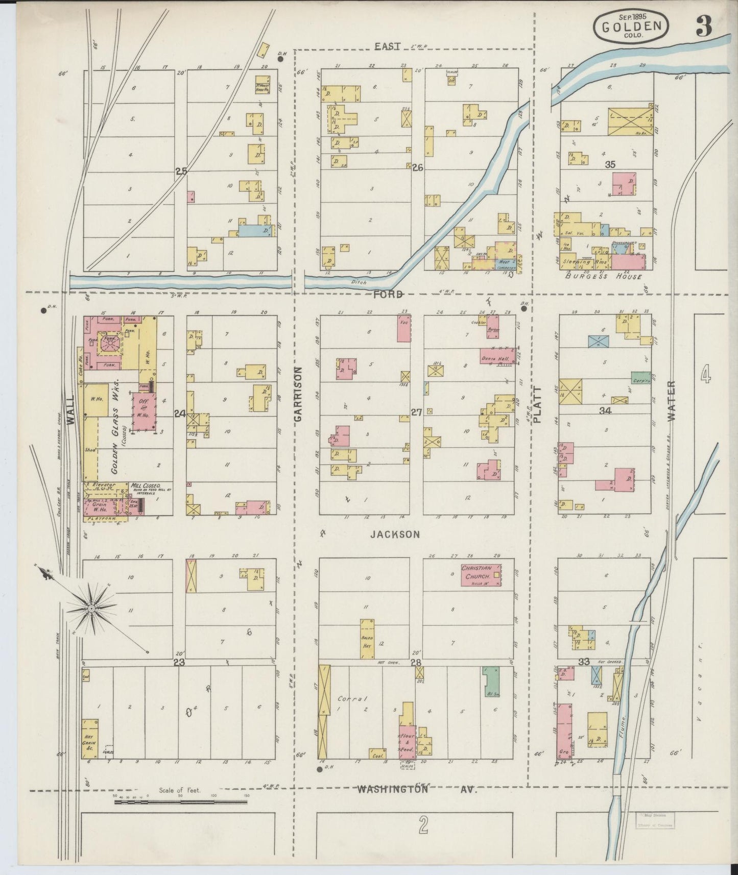 Sanborn Fire Insurance Map from Golden, Jefferson County, Colorado (1895), Sheet #0003 - Complete Map Set gallery image, historic Sanborn map, vintage wall art, Colorado Colorado