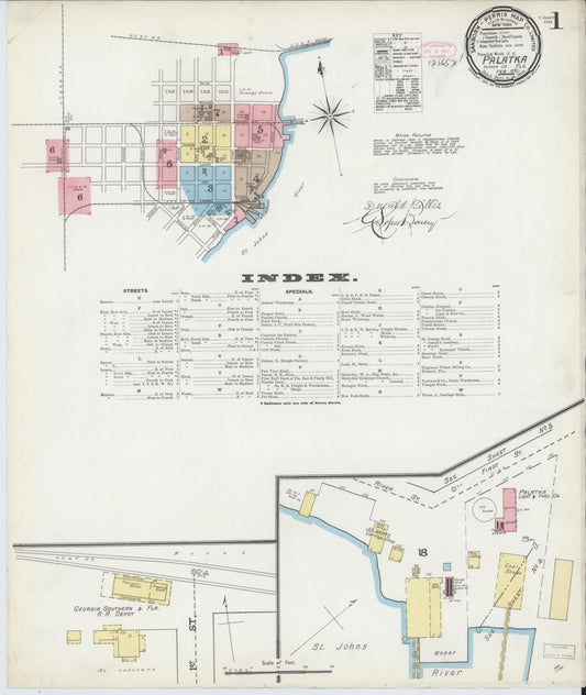 Sanborn Fire Insurance Map from Palatka, Putnam County, Florida (1892), Sheet #0001 - Complete Map Set gallery image, historic Sanborn map, vintage wall art, Florida Florida