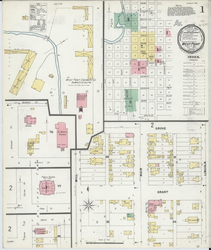 Sanborn Fire Insurance Map from West Point, Cuming County, Nebraska (1897), Sheet #0001 - Complete Map Set gallery image, historic Sanborn map, vintage wall art, Nebraska Nebraska