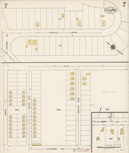 Sanborn Fire Insurance Map from Fillmore, Ventura County, California (1923), Sheet #0007 - Complete Map Set gallery image, historic Sanborn map, vintage wall art, California California