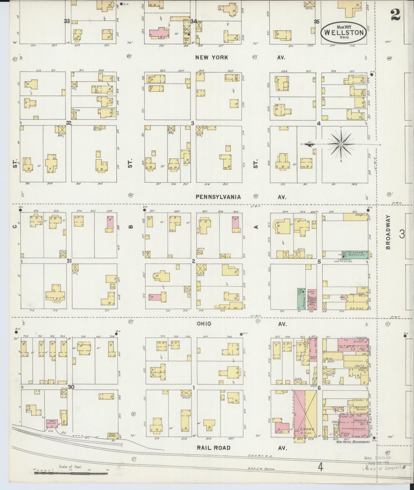 Sanborn Fire Insurance Map from Wellston, Jackson County, Ohio (1897), Sheet #0002 - Historic Sanborn Fire Insurance Map Print, vintage old map wall art, antique decor, genealogy gift, Ohio Ohio map