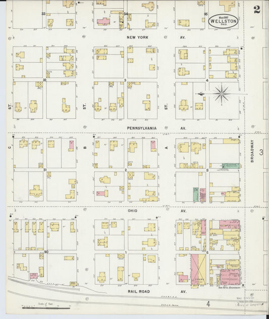 Sanborn Fire Insurance Map from Wellston, Jackson County, Ohio (1897), Sheet #0002 - Historic Sanborn Fire Insurance Map Print, vintage old map wall art, antique decor, genealogy gift, Ohio Ohio map