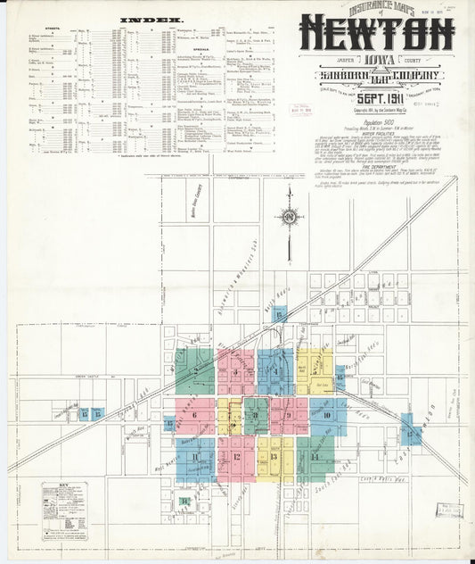 Sanborn Fire Insurance Map from Newton, Jasper County, Iowa (1911), Sheet #0001 - Historic Sanborn Fire Insurance Map Print, vintage old map wall art