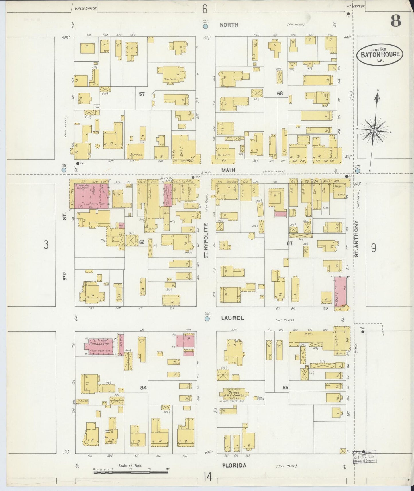 Sanborn Fire Insurance Map from Baton Rouge, East Baton Rouge Parish, Louisiana (1903), Sheet #0008 - Complete Map Set gallery image, historic Sanborn map, vintage wall art, Louisiana Louisiana