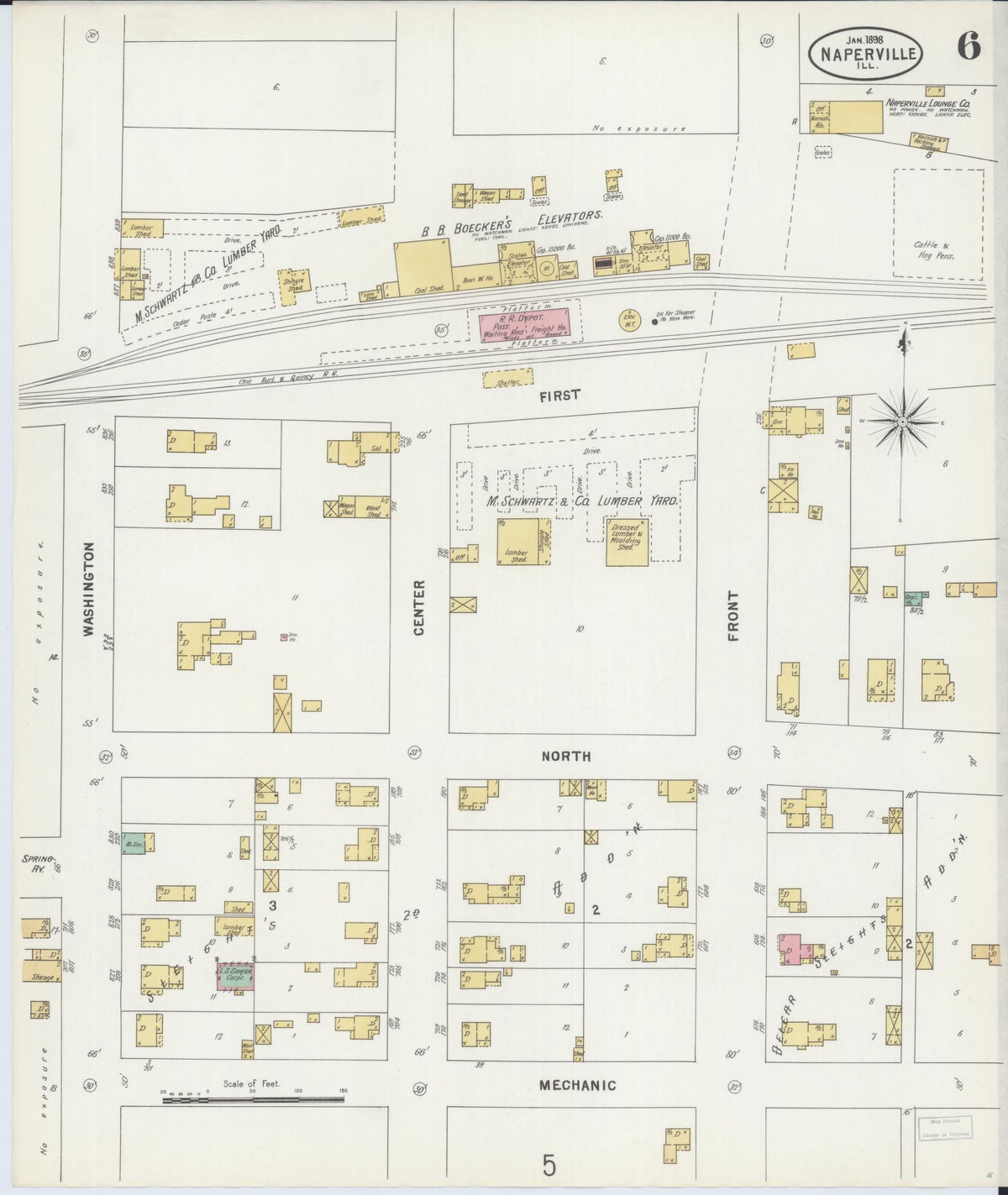 Sanborn Fire Insurance Map from Naperville, Du Page County, Illinois (1898), Sheet #0006 - Historic Sanborn Fire Insurance Map Print, vintage old map wall art, antique decor, genealogy gift, Illinois Illinois map