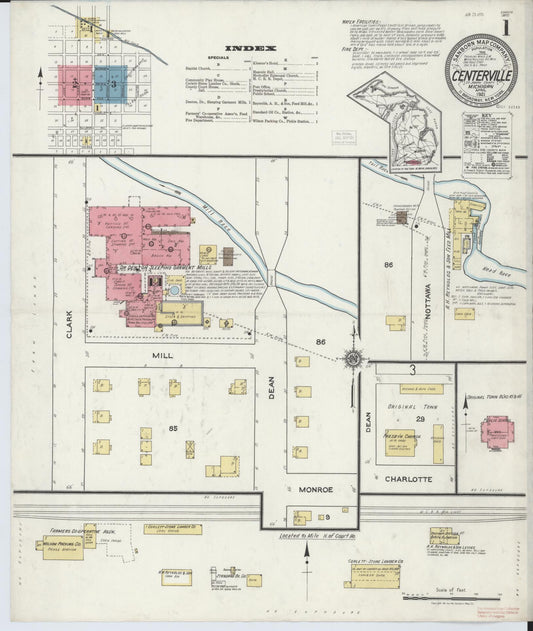 Sanborn Fire Insurance Map from Centreville, Saint Joseph County, Michigan (1921), Sheet #0001 - Historic Sanborn Fire Insurance Map Print, vintage old map wall art, antique decor, genealogy gift, Michigan Michigan map