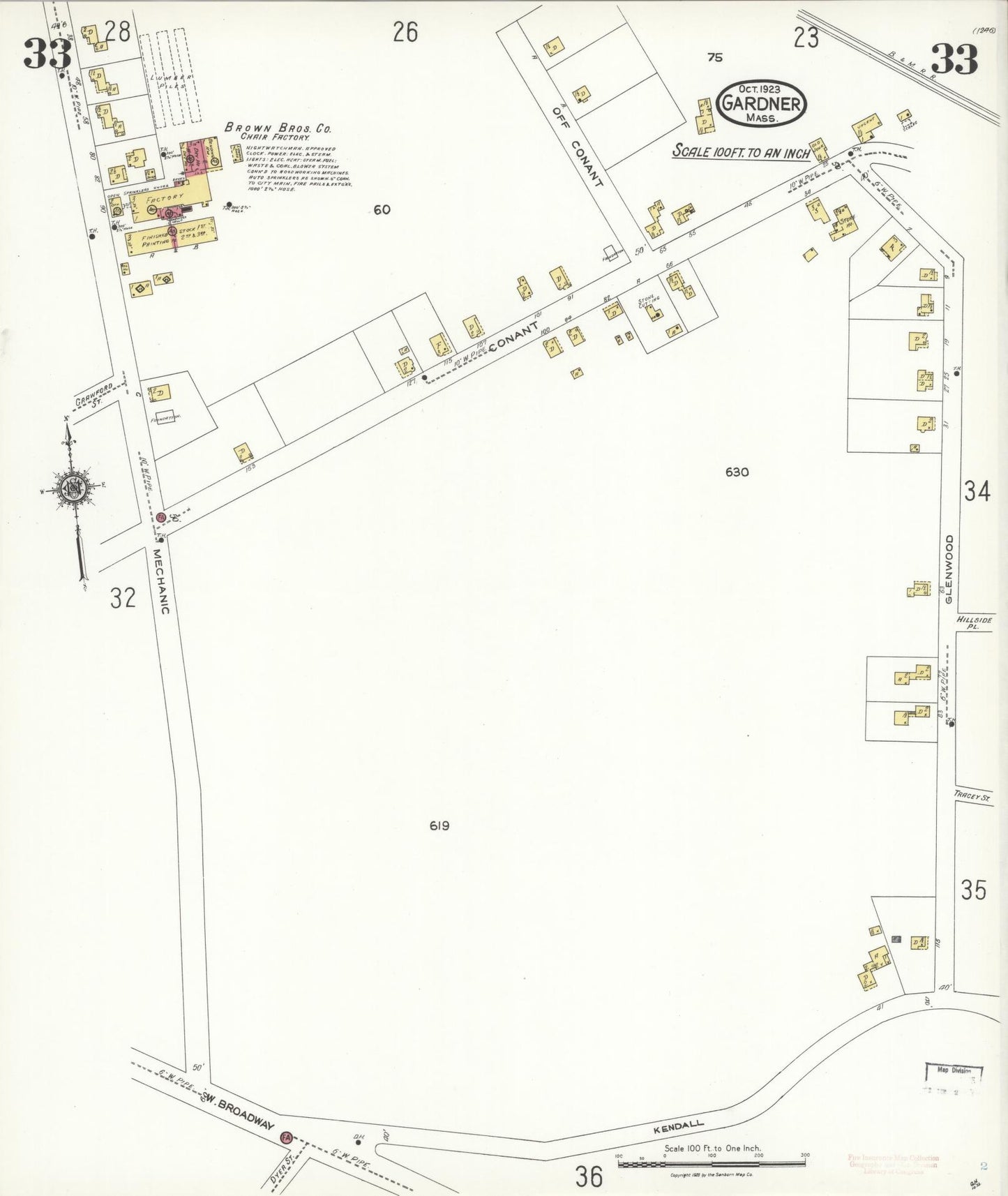 Sanborn Fire Insurance Map from Gardner, Worcester County, Massachusetts (1923), Sheet #0033 - Complete Map Set gallery image, historic Sanborn map, vintage wall art, Massachusetts Massachusetts