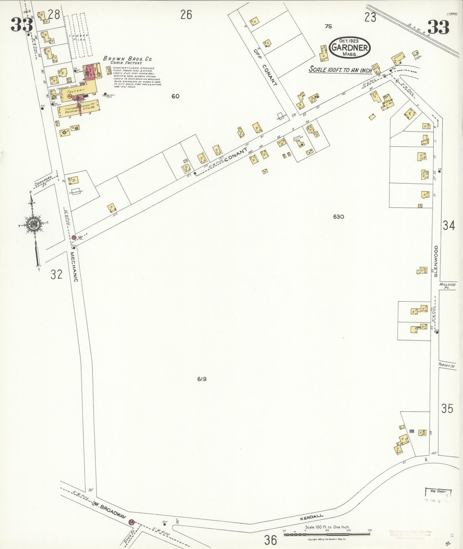 Sanborn Fire Insurance Map from Gardner, Worcester County, Massachusetts (1923), Sheet #0033 - Complete Map Set gallery image, historic Sanborn map, vintage wall art, Massachusetts Massachusetts