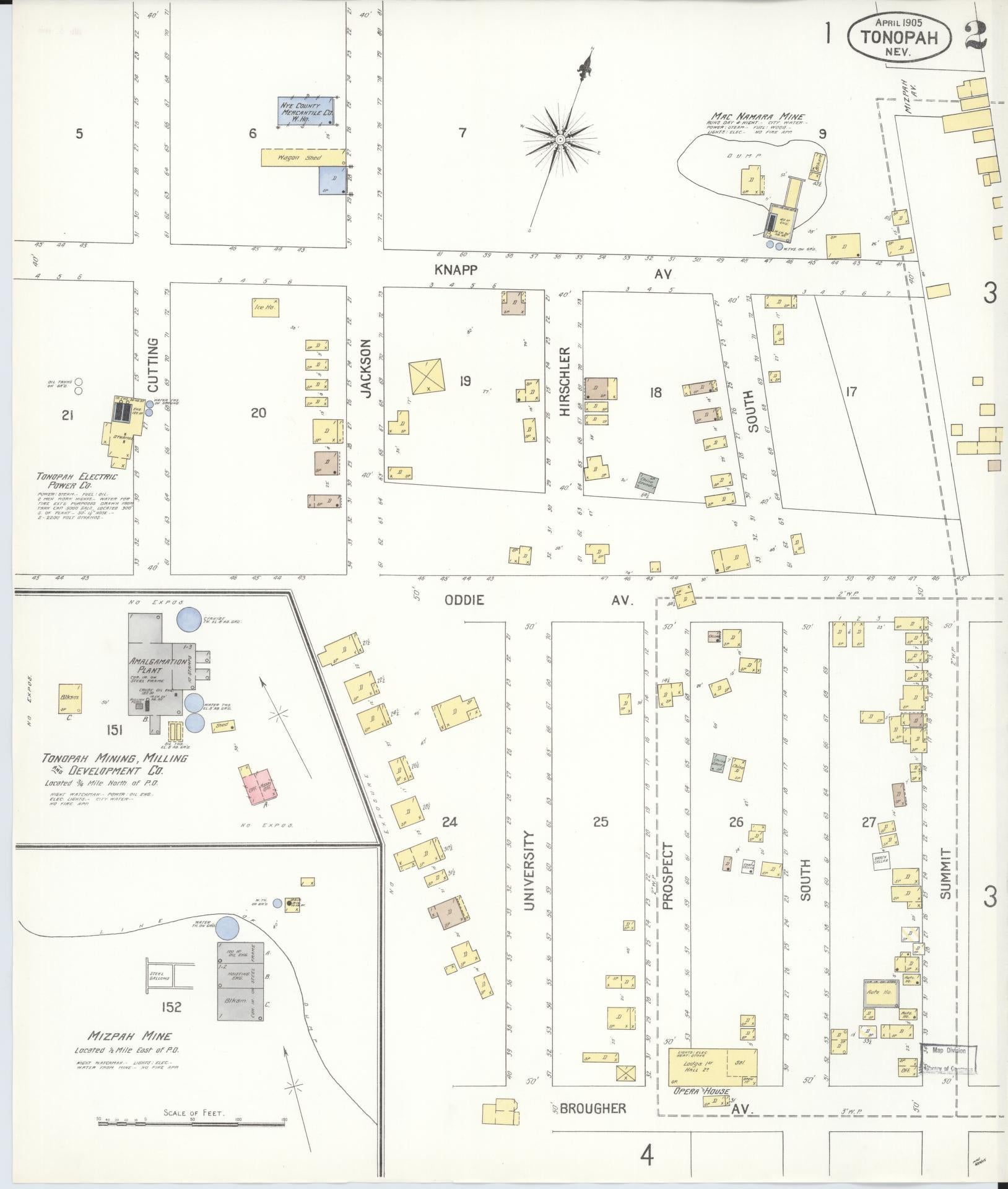 Sanborn Fire Insurance Map from Tonopah, Nye County, Nevada (1905), Sheet #0002 - Complete Map Set gallery image, historic Sanborn map, vintage wall art, Nevada Nevada