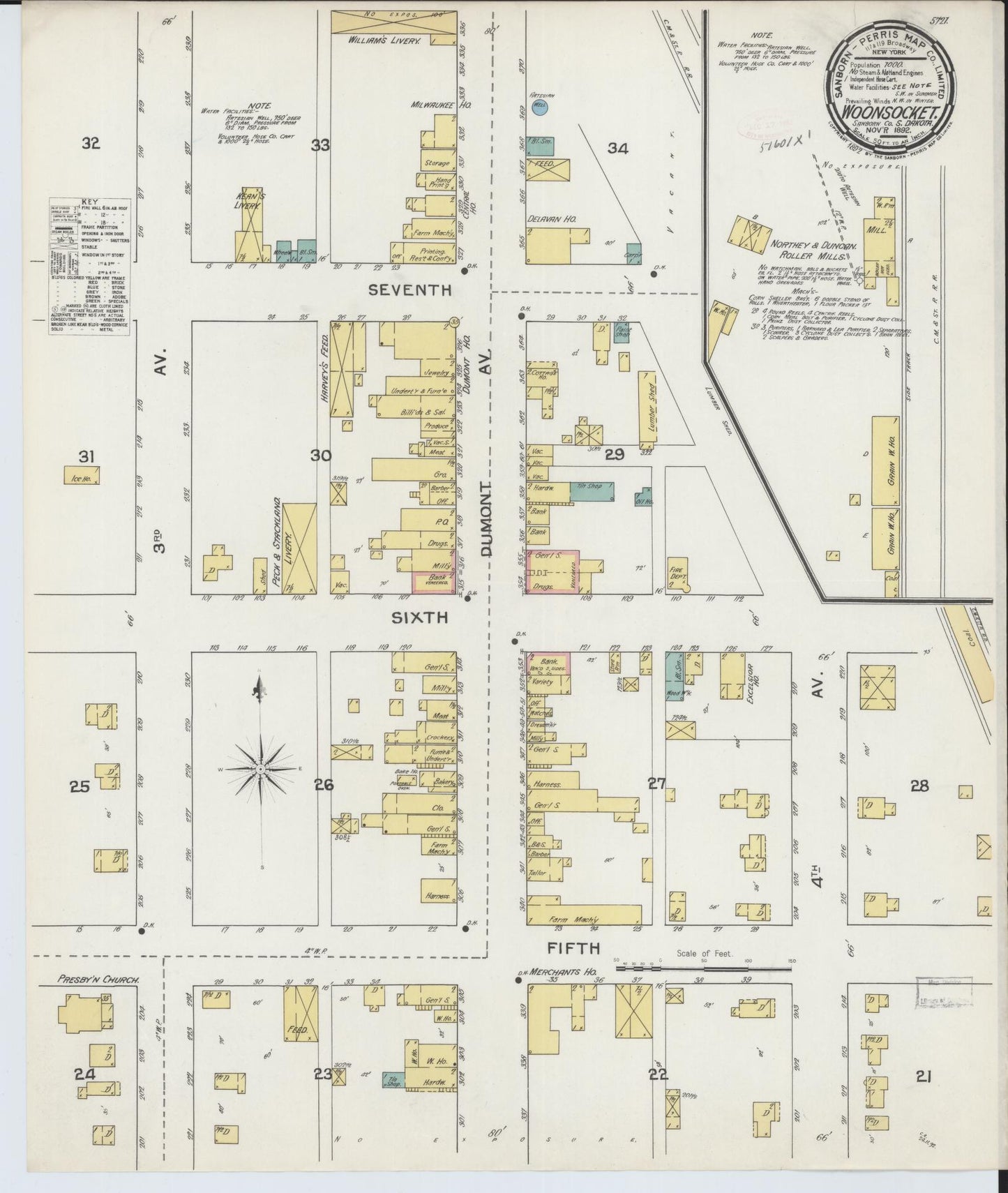 Sanborn Fire Insurance Map from Woonsocket, Sanborn County, South Dakota (1892), Sheet #0001 - Historic Sanborn Fire Insurance Map Print, vintage old map wall art, antique decor, genealogy gift, South Dakota South Dakota map