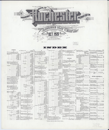 Sanborn Fire Insurance Map from Rochester, Olmsted County, Minnesota (1920), Sheet #0001 - Historic Sanborn Fire Insurance Map Print, vintage old map wall art, antique decor, genealogy gift, Minnesota Minnesota map