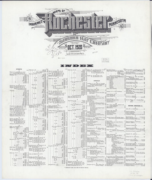 Sanborn Fire Insurance Map from Rochester, Olmsted County, Minnesota (1920), Sheet #0001 - Historic Sanborn Fire Insurance Map Print, vintage old map wall art, antique decor, genealogy gift, Minnesota Minnesota map