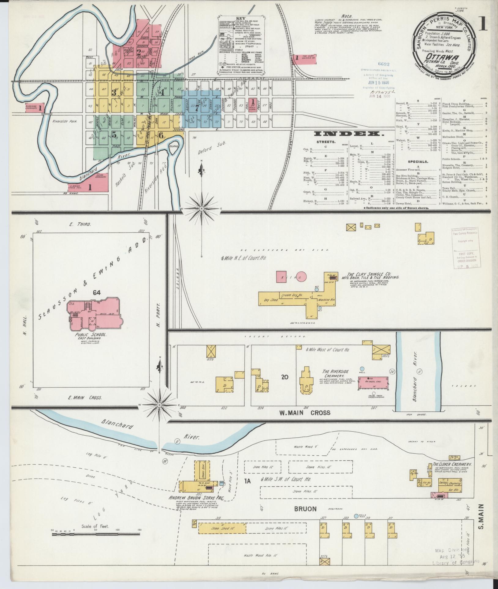 Sanborn Fire Insurance Map from Ottawa, Putnam County, Ohio (1900), Sheet #0001 - Historic Sanborn Fire Insurance Map Print, vintage old map wall art, antique decor, genealogy gift, Ohio Ohio map