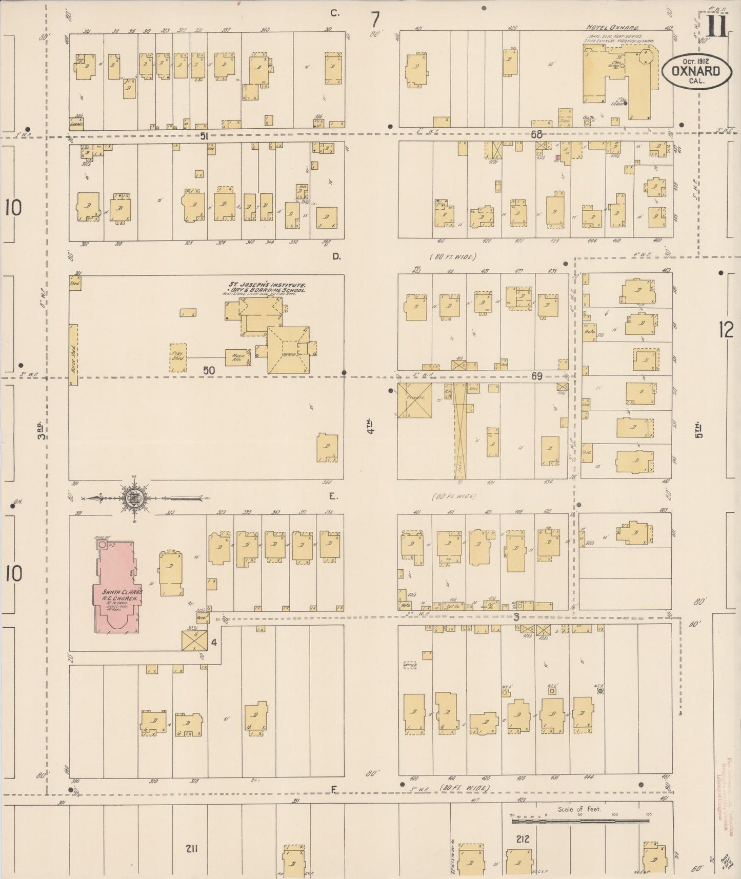 Sanborn Fire Insurance Map from Oxnard, Ventura County, California (1912), Sheet #0011 - Complete Map Set gallery image, historic Sanborn map, vintage wall art, California California
