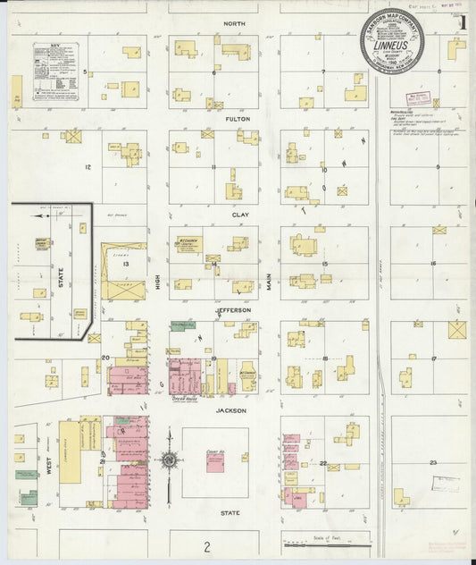 Sanborn Fire Insurance Map from Linneus, Linn County, Missouri (1910), Sheet #0001 - Complete Map Set gallery image, historic Sanborn map, vintage wall art, Missouri Missouri