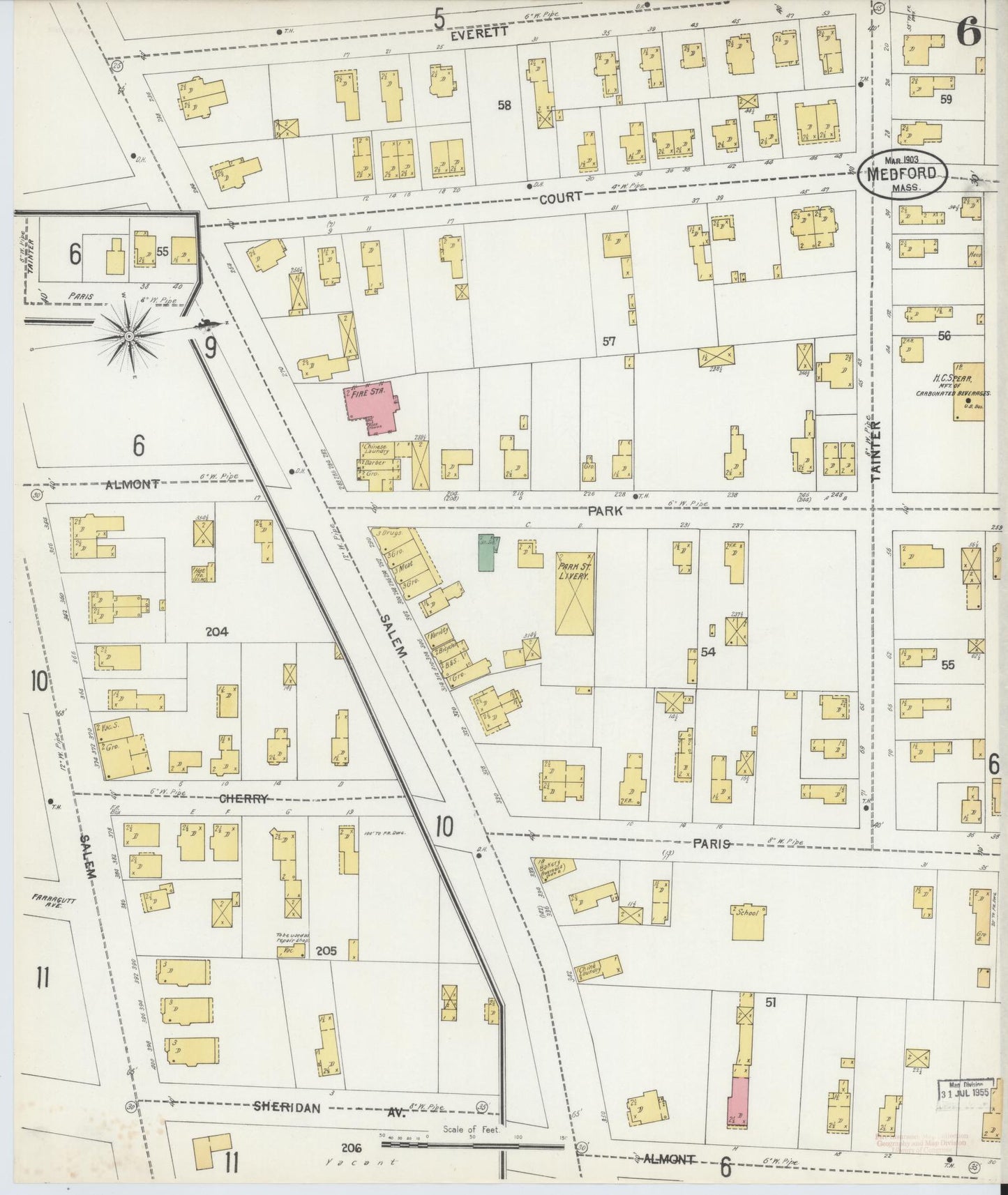 Sanborn Fire Insurance Map from Medford, Middlesex County, Massachusetts (1903), Sheet #0006 - Complete Map Set gallery image, historic Sanborn map, vintage wall art, Massachusetts Massachusetts