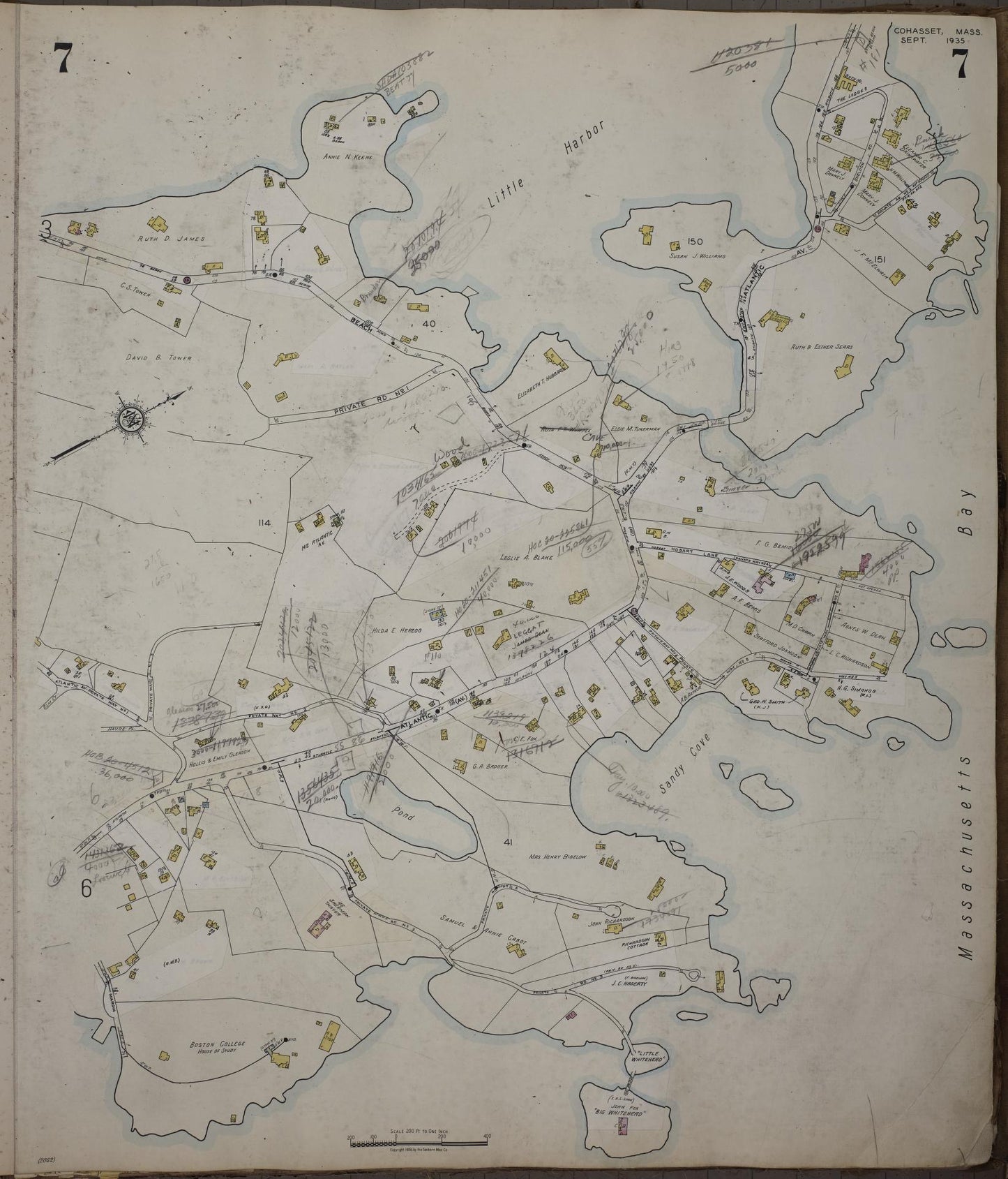 Sanborn Fire Insurance Map from Cohasset, Norfolk County, Massachusetts (1952), Sheet #0007 - Historic Sanborn Fire Insurance Map Print, vintage old map wall art, antique decor, genealogy gift, Massachusetts Massachusetts map