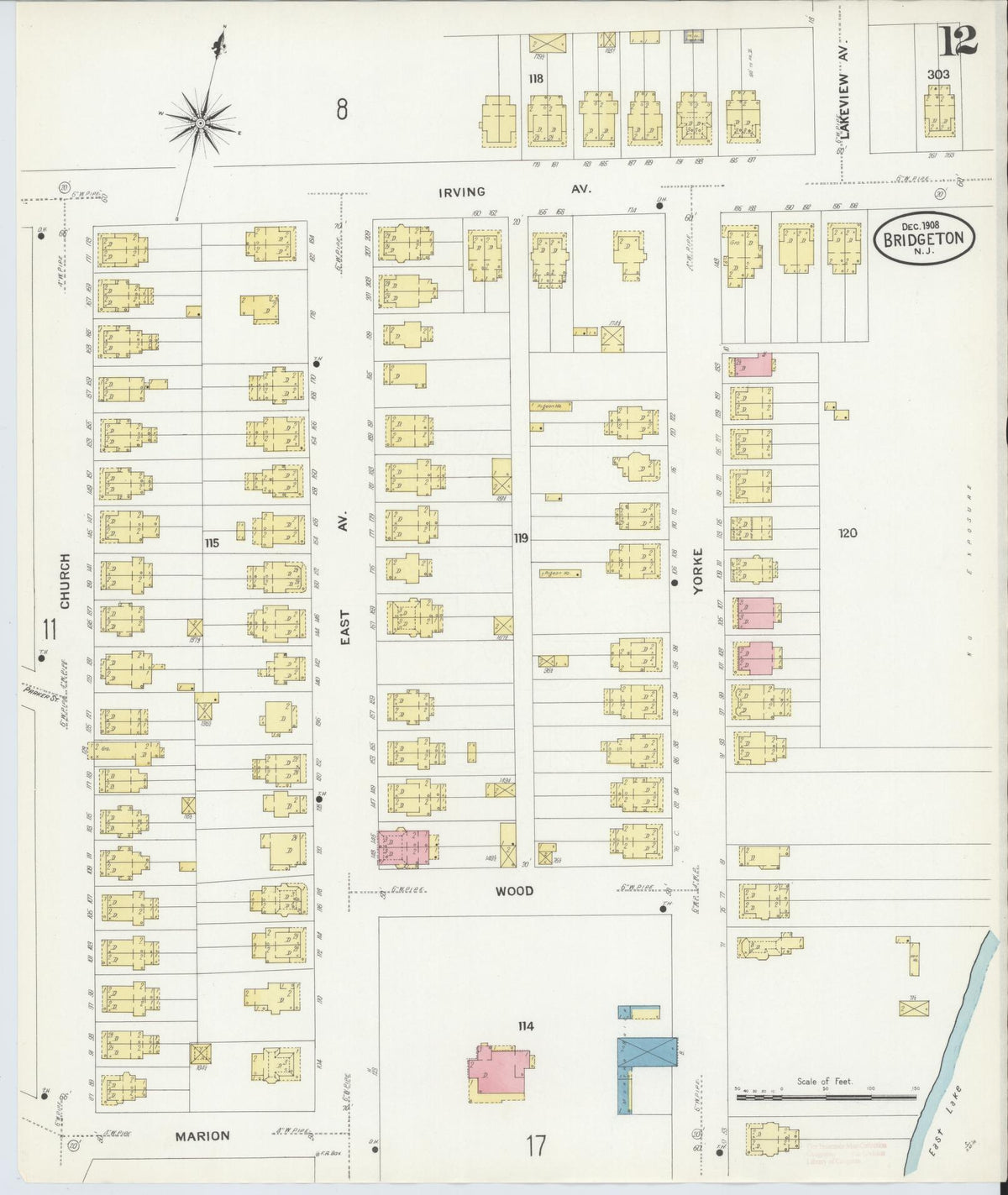 Sanborn Fire Insurance Map from Bridgeton, Cumberland County, New Jersey (1908), Sheet #0012 - Complete Map Set gallery image, historic Sanborn map, vintage wall art, New Jersey New Jersey