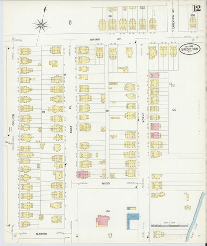 Sanborn Fire Insurance Map from Bridgeton, Cumberland County, New Jersey (1908), Sheet #0012 - Complete Map Set gallery image, historic Sanborn map, vintage wall art, New Jersey New Jersey