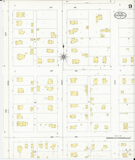 Sanborn Fire Insurance Map from Grinnell, Poweshiek County, Iowa (1906), Sheet #0009 - Historic Sanborn Fire Insurance Map Print, vintage old map wall art
