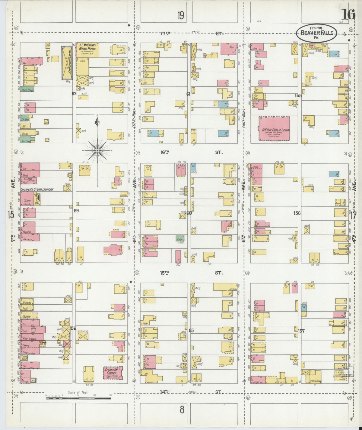 Sanborn Fire Insurance Map from Beaver Falls, Beaver County, Pennsylvania (1901), Sheet #0016 - Complete Map Set gallery image, historic Sanborn map, vintage wall art, Pennsylvania Pennsylvania