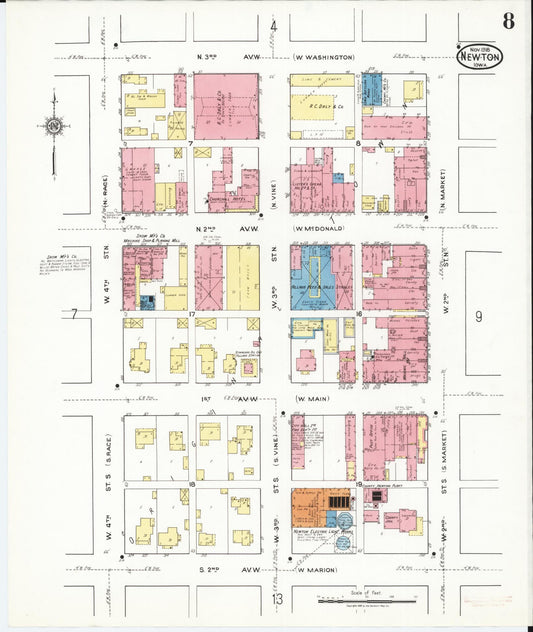 Sanborn Fire Insurance Map from Newton, Jasper County, Iowa (1918), Sheet #0008 - Historic Sanborn Fire Insurance Map Print, vintage old map wall art