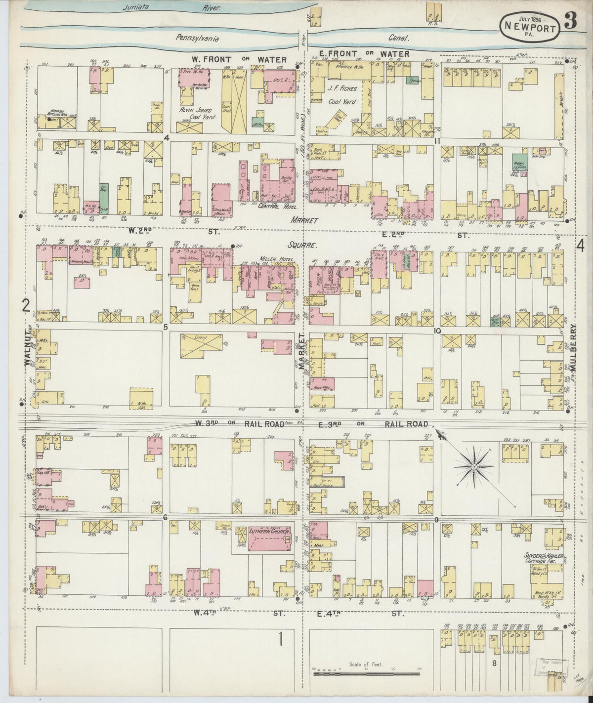 Sanborn Fire Insurance Map from Newport, Perry County, Pennsylvania (1896), Sheet #0003 - Historic Sanborn Fire Insurance Map Print, vintage old map wall art, antique decor, genealogy gift, Pennsylvania Pennsylvania map
