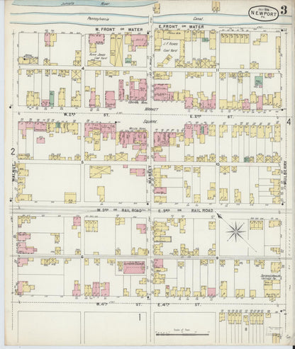Sanborn Fire Insurance Map from Newport, Perry County, Pennsylvania (1896), Sheet #0003 - Historic Sanborn Fire Insurance Map Print, vintage old map wall art, antique decor, genealogy gift, Pennsylvania Pennsylvania map