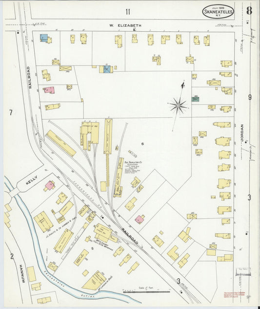 Sanborn Fire Insurance Map from Skaneateles, Onondaga County, New York (1909), Sheet #0008 - Historic Sanborn Fire Insurance Map Print, vintage old map wall art, antique decor, genealogy gift, New York New York map