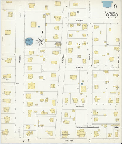 Sanborn Fire Insurance Map from Dublin, Erath County, Texas (1907), Sheet #0003 - Complete Map Set gallery image, historic Sanborn map, vintage wall art, Texas Texas